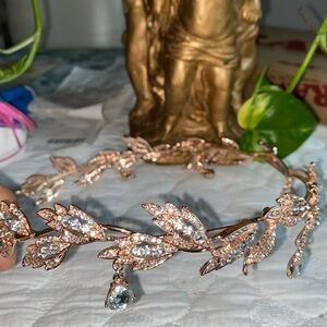 Elegant Rose Gold Leaf Crystal Hairband